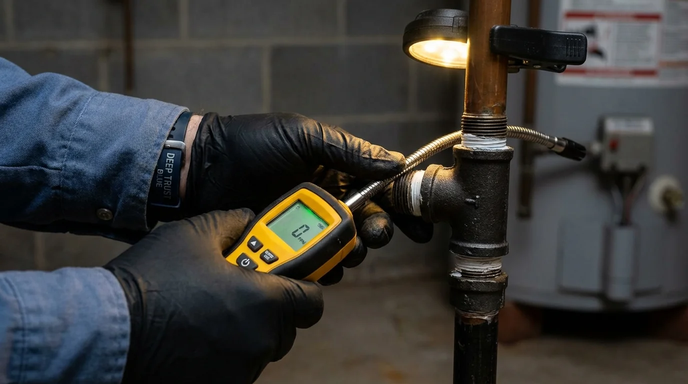 Gas leak detection with electronic sniffer by Johns Plumbing LLC in Kalamazoo