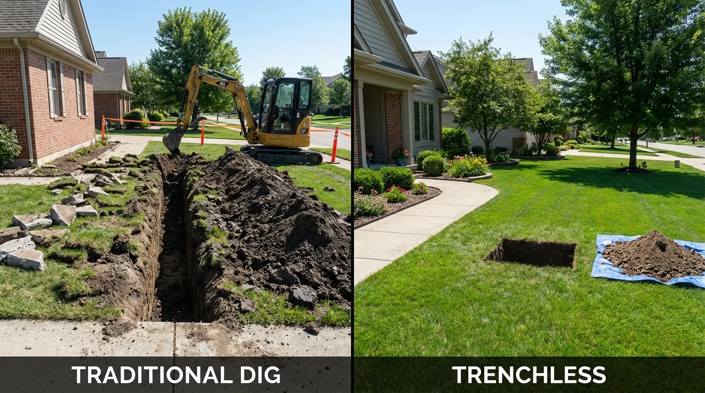 Trenchless sewer repair with minimal yard damage versus traditional excavation in Kalamazoo, MI